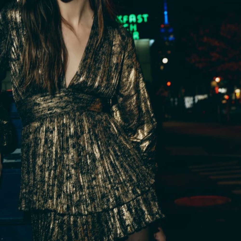 NEW ZARA ruffled foil mini dress